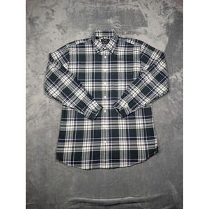 Spier & Mackay Shirt Mens 16.5 34 Blue Green Plaid Flannel Long Sleeve Button Up